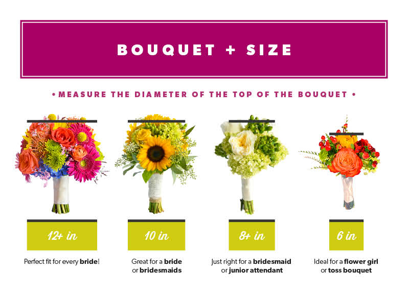 bouquet sizes for bride, bridesmaids, flower girl